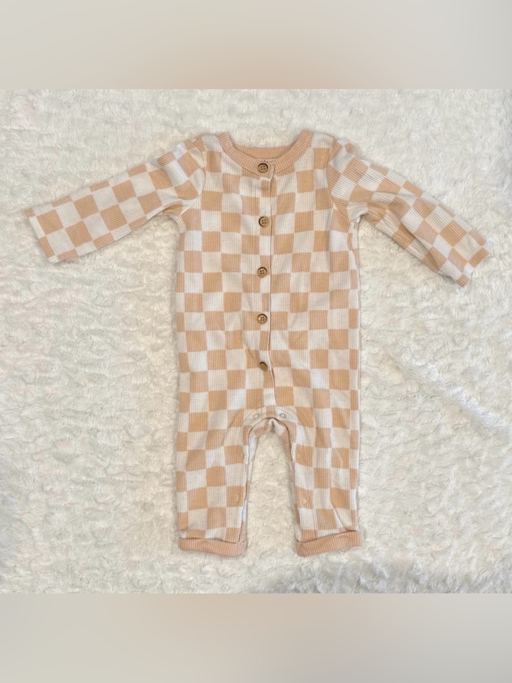 Checkered Beige & White Baby One-Piece Romper